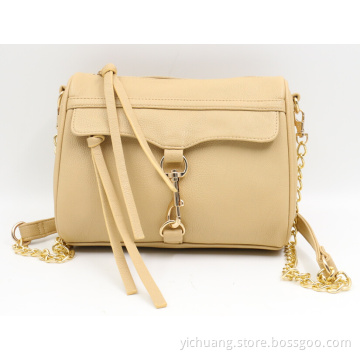 Hand bag with long metal chain